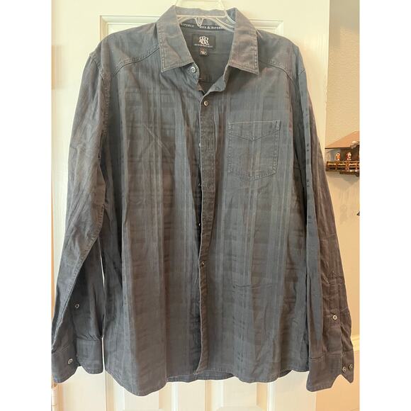 Rock & Republic Y2K Western Shirt Mens Large Grey Black Denim Button Down Cotton - Picture 2 of 12